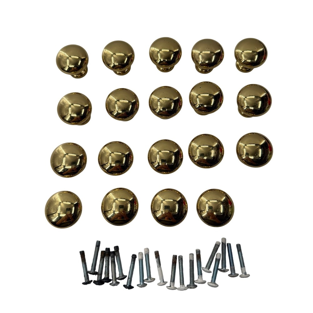 Vintage Brass Cabinet Knobs Lot 19 Round Mushroom Drawer Pulls Gold Finish 1.25"